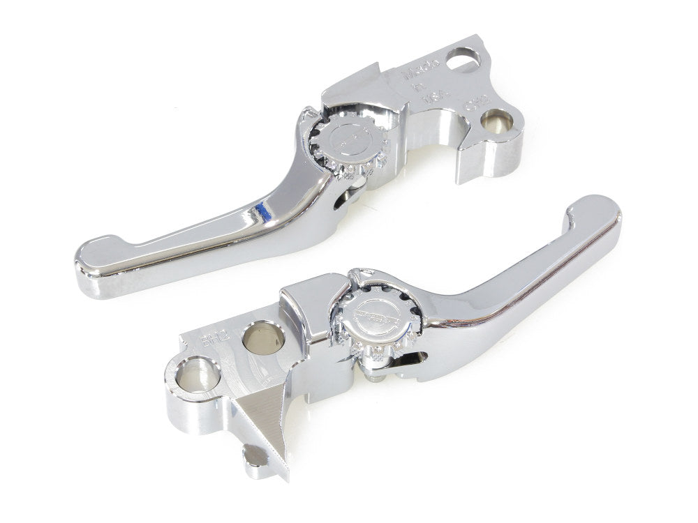 Adjustable Shorty Anthem Levers - Chrome. Fits Softail 1996-2014, Dyna 1996-2017, Touring 1996-2007, Sportster 1996-2003. - PSR Levers