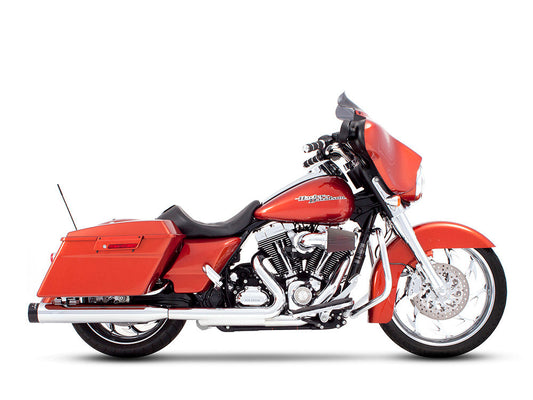 4in. Slip-On Mufflers - Chrome with Black End Caps. Fits Touring 1995-2016 & Trike 2017-2020. - Rinehart Exhaust