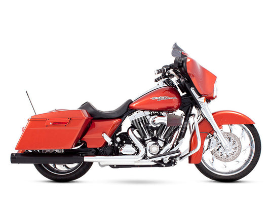 4in. Slip-On Mufflers - Black with Black End Caps. Fits Touring 1995-2016 & Trike 2017-2020. - Rinehart Exhaust
