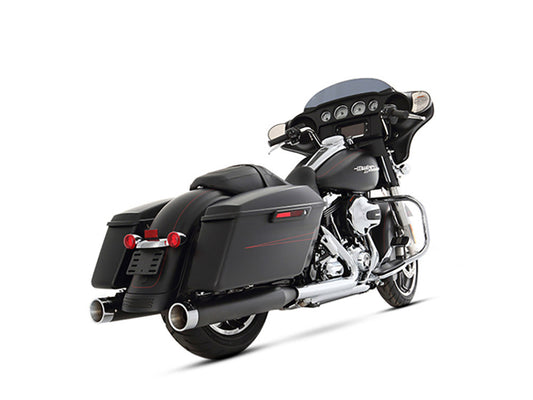 4in. Slip-On Mufflers - Black with Chrome End Caps. Fits Touring 2017up. - Rinehart Exhaust