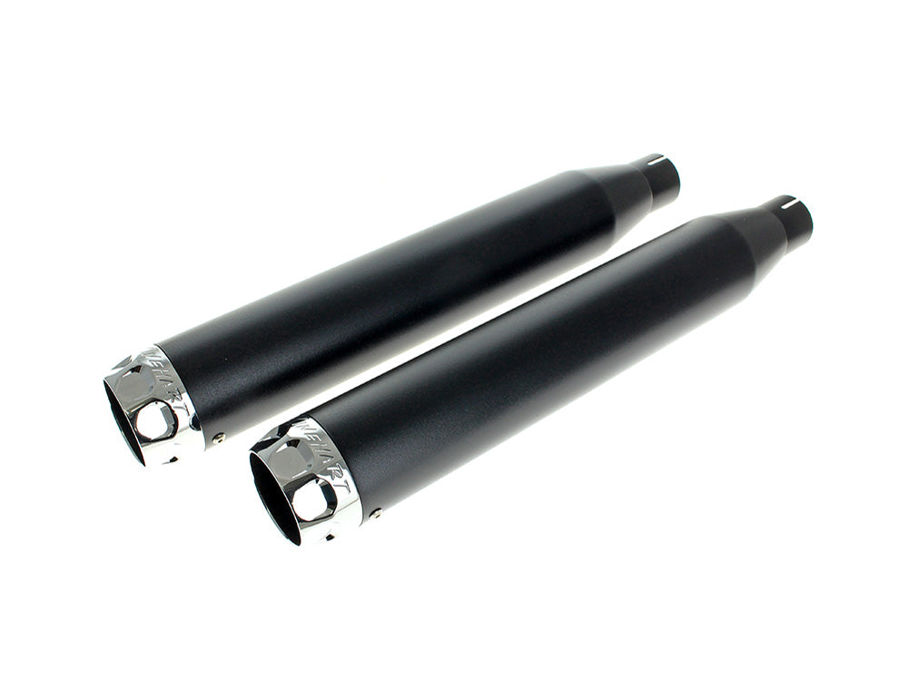 3in. Slip-On Mufflers - Black with Chrome Scalloped End Caps. Fits Softail FXST 2007-2017, Heritage 2007-2017, Breakout 2013-2017 & Rocker 2008-2011 - Rinehart Exhaust