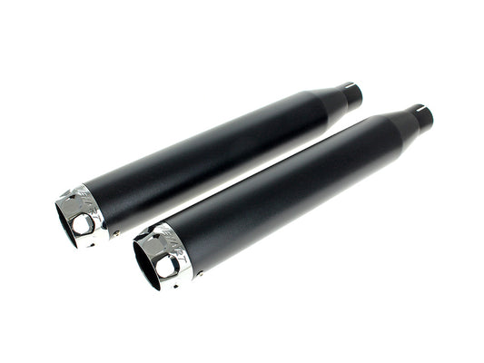 3in. Slip-On Mufflers - Black with Chrome Scalloped End Caps. Fits Softail FXST 2007-2017, Heritage 2007-2017, Breakout 2013-2017 & Rocker 2008-2011 - Rinehart Exhaust