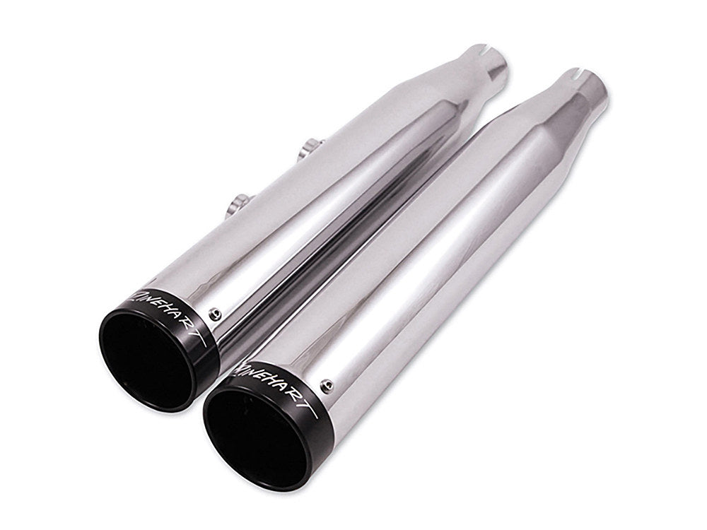 3in. Slip-On Mufflers - Chrome with Black End Caps. Fits Softail Deuce 2007 & Fat Boy 2007-2017 - Rinehart Exhaust