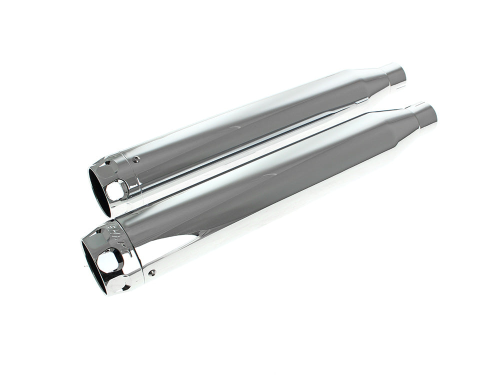 3in. Slip-On Mufflers - Chrome with Chrome Scalloped End Caps. Fits Softail Deuce 2007 & Fat Boy 2007-2017 - Rinehart Exhaust