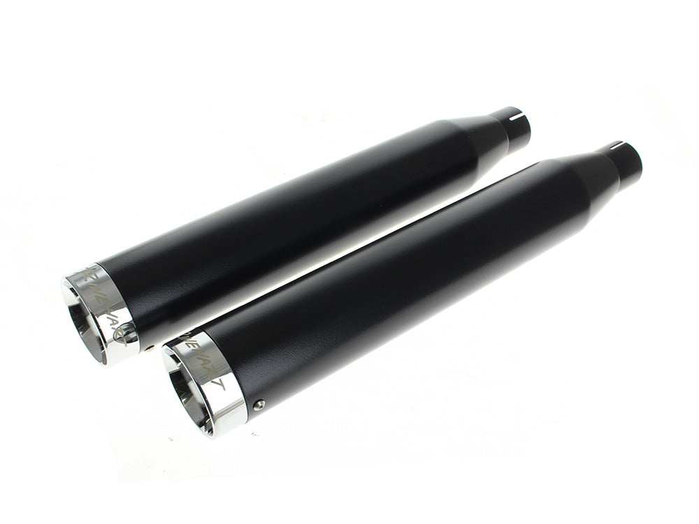 3in. Slip-On Mufflers - Black with Chrome End Caps. Fits Softail Deuce 2007 & Fat Boy 2007-2017 - Rinehart Exhaust