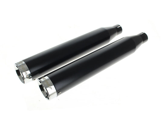 3in. Slip-On Mufflers - Black with Chrome End Caps. Fits Softail Deuce 2007 & Fat Boy 2007-2017 - Rinehart Exhaust