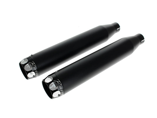 3in. Slip-On Mufflers - Black with Black Scalloped End Caps. Fits Dyna 1995-2017 - Rinehart Exhaust