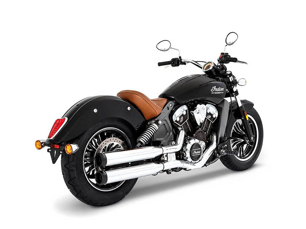 3-1/2in. Slip-On Mufflers - Chrome with Black End Caps. Fits Indian Scout 2015-2024 - Rinehart Exhaust