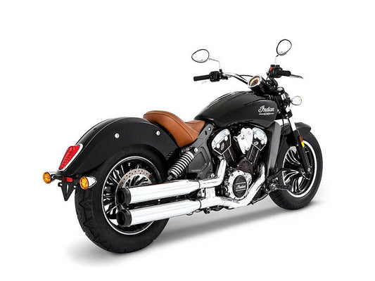 3-1/2in. Slip-On Mufflers - Chrome with Black End Caps. Fits Indian Scout 2015-2024 - Rinehart Exhaust