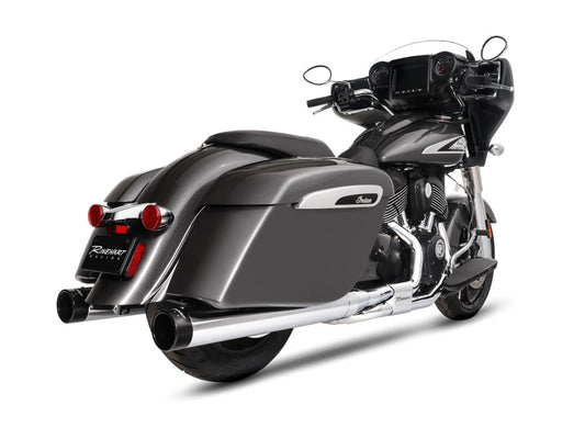 4in. DBX40 Slip-On Mufflers - Chrome with Black End Caps. Fits Indian Big Twin 2014up with Hard Saddle Bags. - Rinehart Exhaust