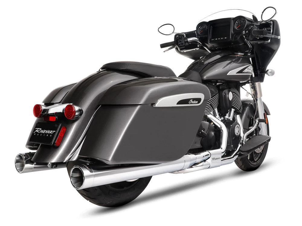 4in. DBX40 Slip-On Mufflers - Chrome with Chrome End Caps. Fits Indian Big Twin 2014up with Hard Saddle Bags. - Rinehart Exhaust