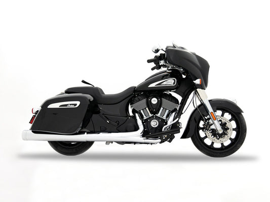 4.5in. DBX45 Slip-On Mufflers - Chrome with Chrome End Caps. Fits Indian Big Twin 2014up with Hard Saddle Bags. - Rinehart Exhaust