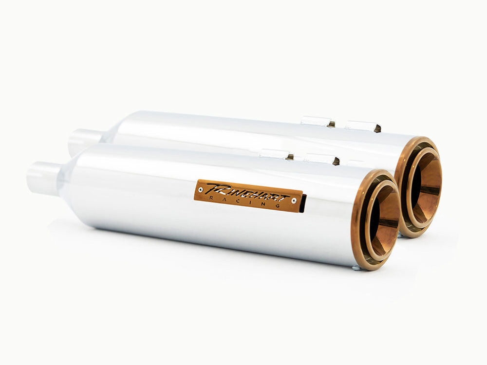 4-1/2in. HP45 Slip-On Short Race Inspired Mufflers - Chrome with Bourbon End Caps. Fits Touring 2017up. - Rinehart Exhaust