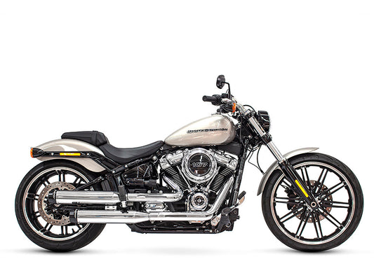 3-1/2in. Slip-On Mufflers - Chrome with Contrast Cut Black End Caps. Fits Softail Slim, Street Bob, Standard & Low Rider Models 2018-2024 & Breakout & Fat Boy 2018up - Rinehart Exhaust