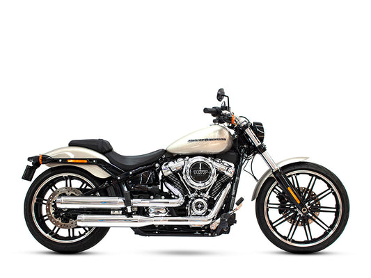 3-1/2in. Slip-On Mufflers - Chrome with Chrome End Caps. Fits Softail Slim, Street Bob, Standard & Low Rider Models 2018-2024 & Breakout & Fat Boy 2018up - Rinehart Exhaust