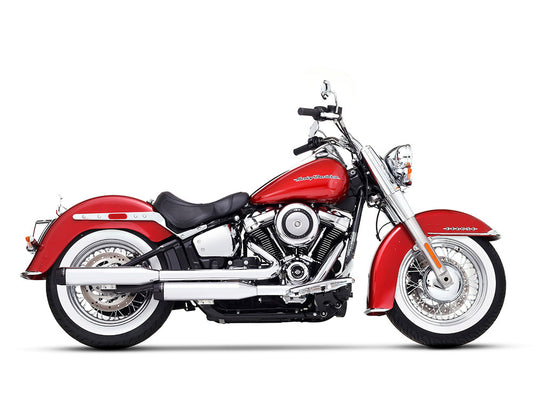 3-1/2in. Slip-On Mufflers - Chrome with Black End Caps. Fits Heritage Classic 2018-2024 & Deluxe 2018-2020 - Rinehart Exhaust