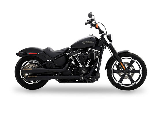 3-1/2in. Slip-On Mufflers - Black with Bronze End Caps. Fits Softail Slim, Street Bob, Standard & Low Rider Models 2018-2024 & Breakout & Fat Boy 2018up - Rinehart Exhaust