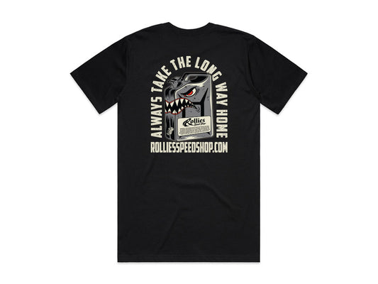 Large Rollies Long Way Home Black T-Shirt - Rollies Speed Shop