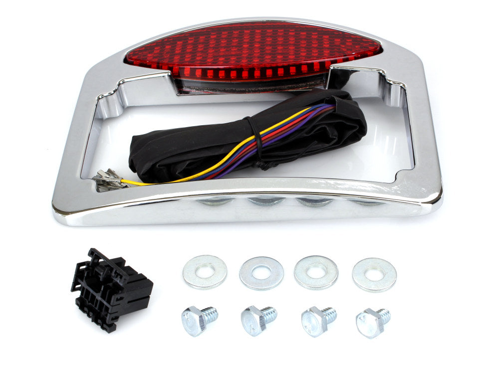 Cats Eye LED Taillight with Turn Signals & License Plate - Chrome. - RWD V-Twin