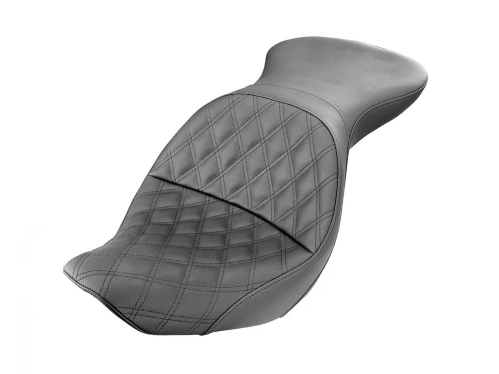 Explorer LS Dual Seat with Black Double Diamond Lattice Stitch. Fits Softail Deluxe & Heritage 2006-2017 - Saddlemen Seats