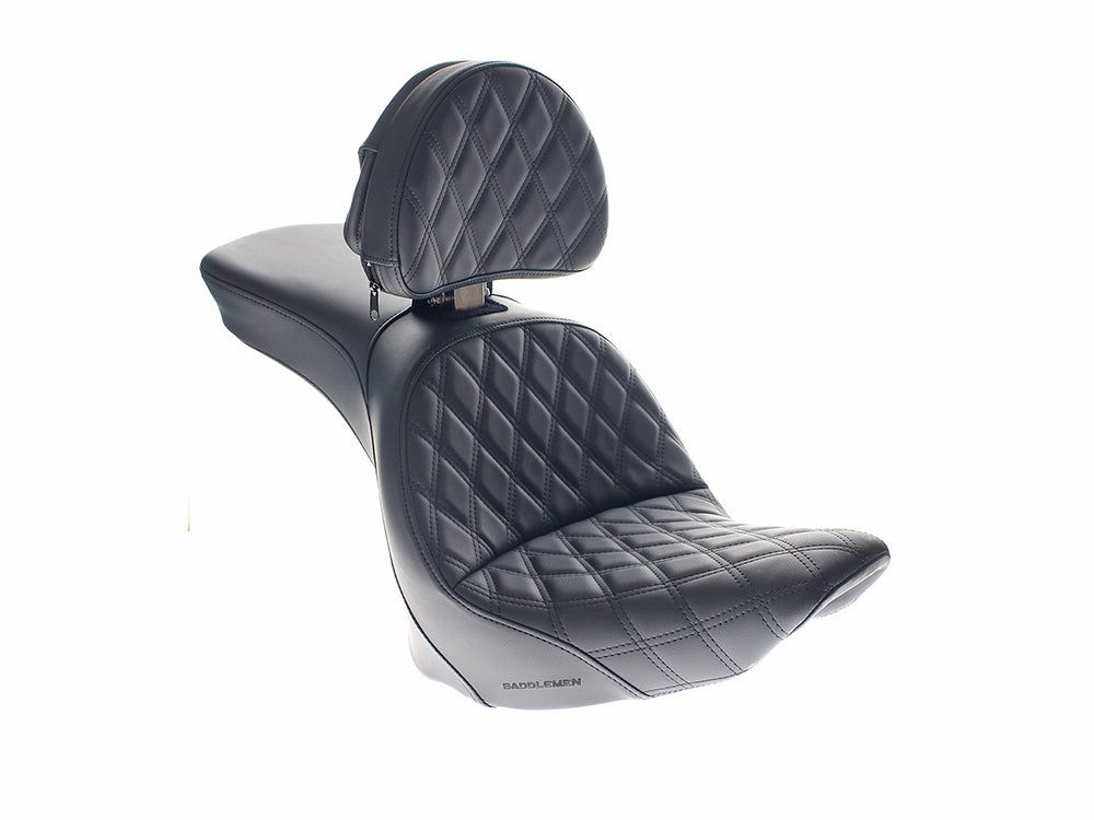 Explorer LS Dual Seat With Backrest & with Black Double Diamond Lattice Stitch. Fits Softail Deluxe & Heritage 2006-2017 - Saddlemen Seats