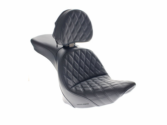 Explorer LS Dual Seat With Backrest & with Black Double Diamond Lattice Stitch. Fits Softail Deluxe & Heritage 2006-2017 - Saddlemen Seats