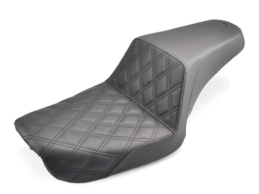 Step-Up LS Dual Seat with Black Double Diamond Lattice Stitch. Fits Dyna 2004-2005. - Saddlemen Seats