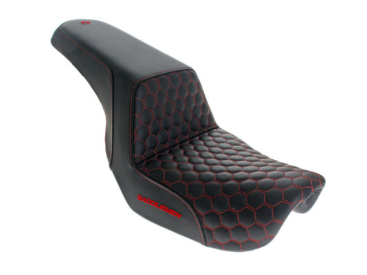 Step-Up HC Dual Seat with Red Honeycomb Stitch. Fits Dyna 2006-2017 - Saddlemen Seats