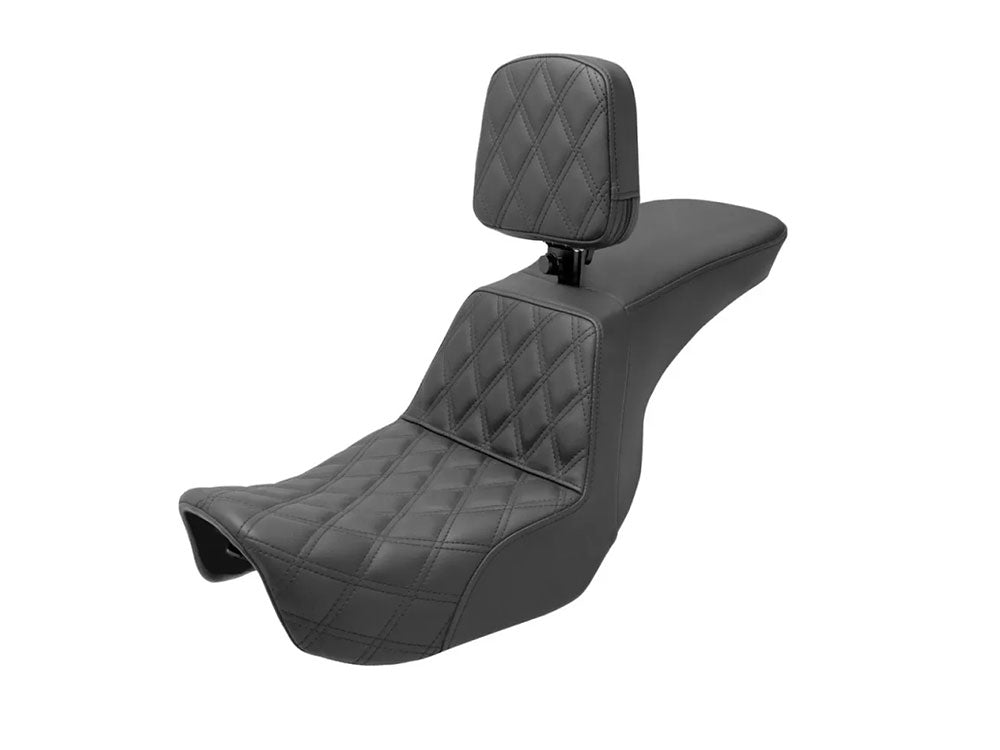 Tour Step-Up LS Dual Seat With Backrest & with Black Double Diamond Lattice Stitch. Fits Dyna 2006-2017 - Saddlemen Seats