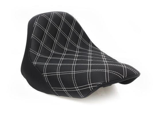 Renegade LS Solo Seat with White Double Diamond Stitch. Fits Softail 2008-2017 with 150 OEM Rear Tyre. - Saddlemen Seats