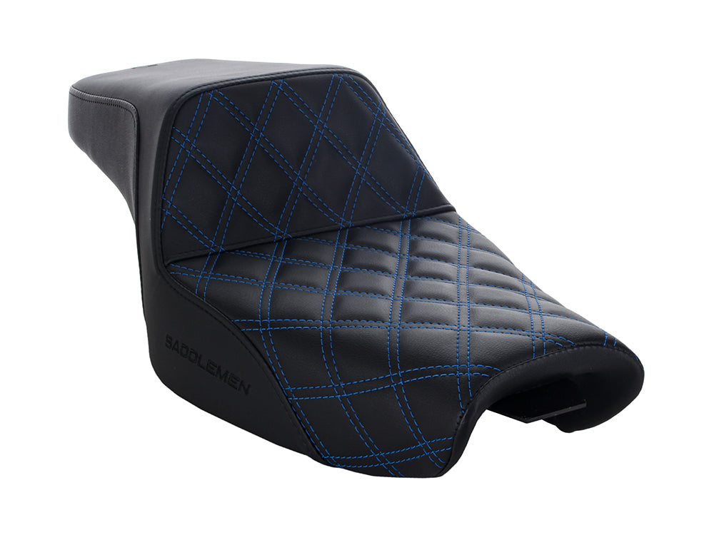 Step-Up LS Dual Seat with Blue Double Diamond Lattice Stitch. Fits Sportster 2004-2021 with 4.5 Gallon Fuel Tank. - Saddlemen Seats