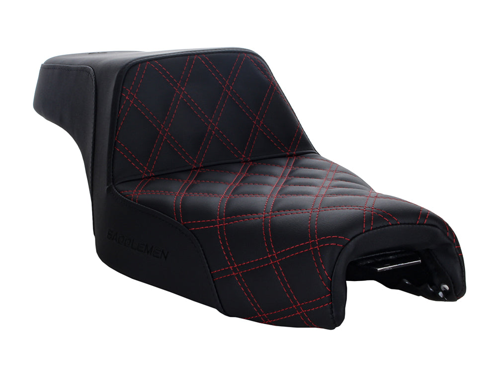 Step-Up LS Dual Seat with Red Double Diamond Lattice Stitch. Fits Sportster 2004-2021 with 4.5 Gallon Fuel Tank. - Saddlemen Seats