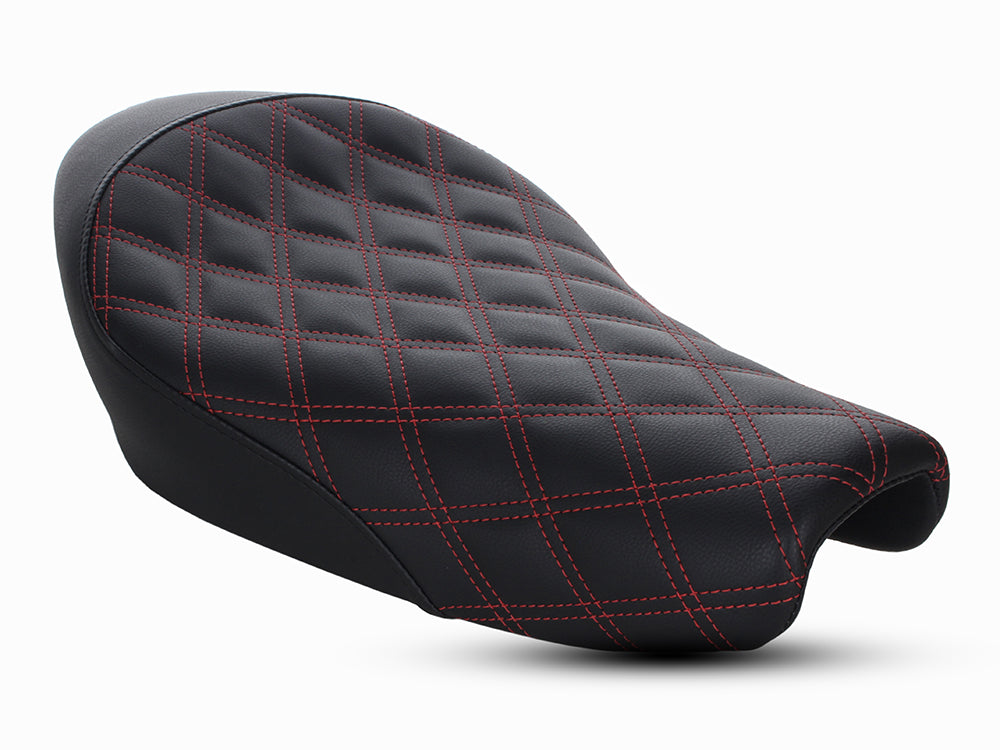 Renegade LS Solo Seat with Red Double Diamond Lattice Stitch. Fits Sportster 2004-2021 with 3.3 Gallon Fuel Tank. - Saddlemen Seats