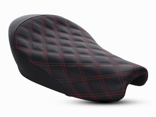 Renegade LS Solo Seat with Red Double Diamond Lattice Stitch. Fits Sportster 2004-2021 with 3.3 Gallon Fuel Tank. - Saddlemen Seats