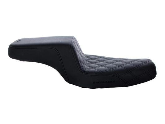 Step-Up LS Dual Seat with Black Double Diamond Lattice Stitch. Fits Sportster 2004-2021 with 3.3 Gallon Fuel Tank. - Saddlemen Seats