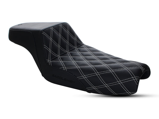 Step-Up LS Dual Seat with White Double Diamond Lattice Stitch. Fits Sportster 2004-2021 with 3.3 Gallon Fuel Tank. - Saddlemen Seats