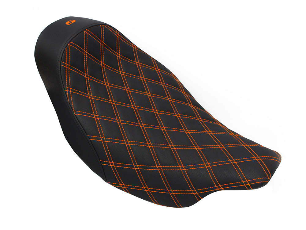 Renegade LS Solo Seat with Orange Double Diamond Lattice Stitch. Fits Most Touring 2008-2024 - Saddlemen Seats