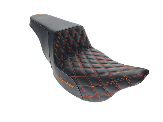 Step-Up LS Dual Seat with Orange Double Diamond Lattice Stitch. Fits Most Touring 2008-2024 - Saddlemen Seats
