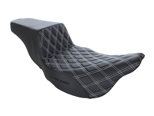 Step-Up LS Dual Seat with White Double Diamond Lattice Stitch. Fits Most Touring 2008-2024 - Saddlemen Seats