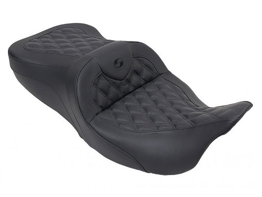 Roadsofa LS Dual Seat with Black Double Diamond Lattice Stitch. Fits Most Touring 2008-2024 - Saddlemen Seats