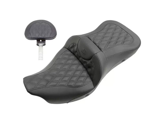 Heated Roadsofa LS Dual Seat With Backrest & Black Double Diamond Lattice Stitch. Fits Most Touring 2008-2024 - Saddlemen Seats