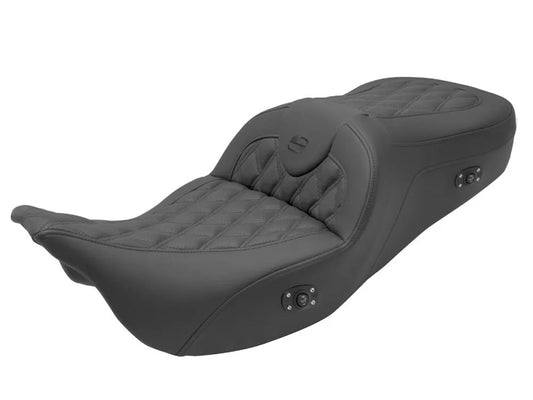 Heated Roadsofa LS Dual Seat With Black Double Diamond Lattice Stitch. Fits Most Touring 2008-2024 - Saddlemen Seats