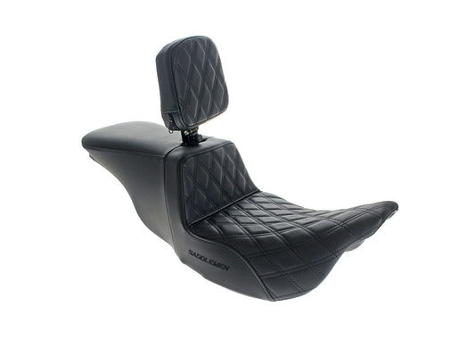 Tour Step-Up LS Dual Seat With Backrest & with Black Double Diamond Lattice Stitch. Fits Most Touring 2008-2024 - Saddlemen Seats