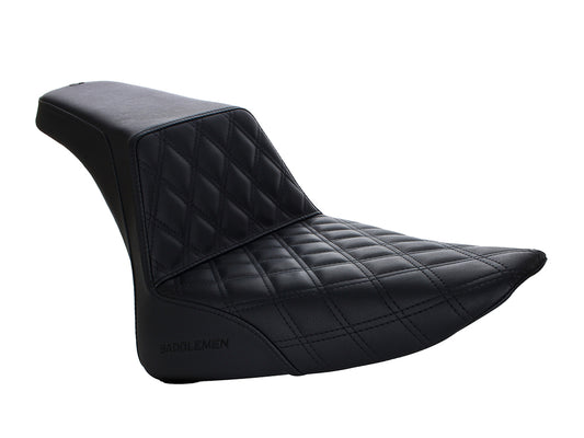 Step-Up LS Dual Seat with Black Double Diamond Lattice Stitch. Fits Softail Slim 2012-2017 & Blackline 2011-2013. - Saddlemen Seats