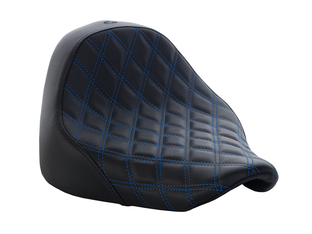 Renegade LS Solo Seat with Blue Double Diamond Lattice Stitch. Fits Fat Boy 2018up & Breakout 2023up - Saddlemen Seats