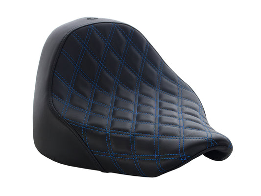 Renegade LS Solo Seat with Blue Double Diamond Lattice Stitch. Fits Fat Boy 2018up & Breakout 2023up - Saddlemen Seats