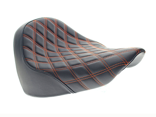 Renegade LS Solo Seat with Orange Double Diamond Lattice Stitch. Fits Fat Boy 2018up & Breakout 2023up - Saddlemen Seats