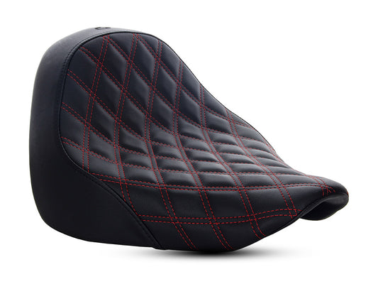 Renegade LS Solo Seat with Red Double Diamond Lattice Stitch. Fits Fat Boy 2018up & Breakout 2023up - Saddlemen Seats