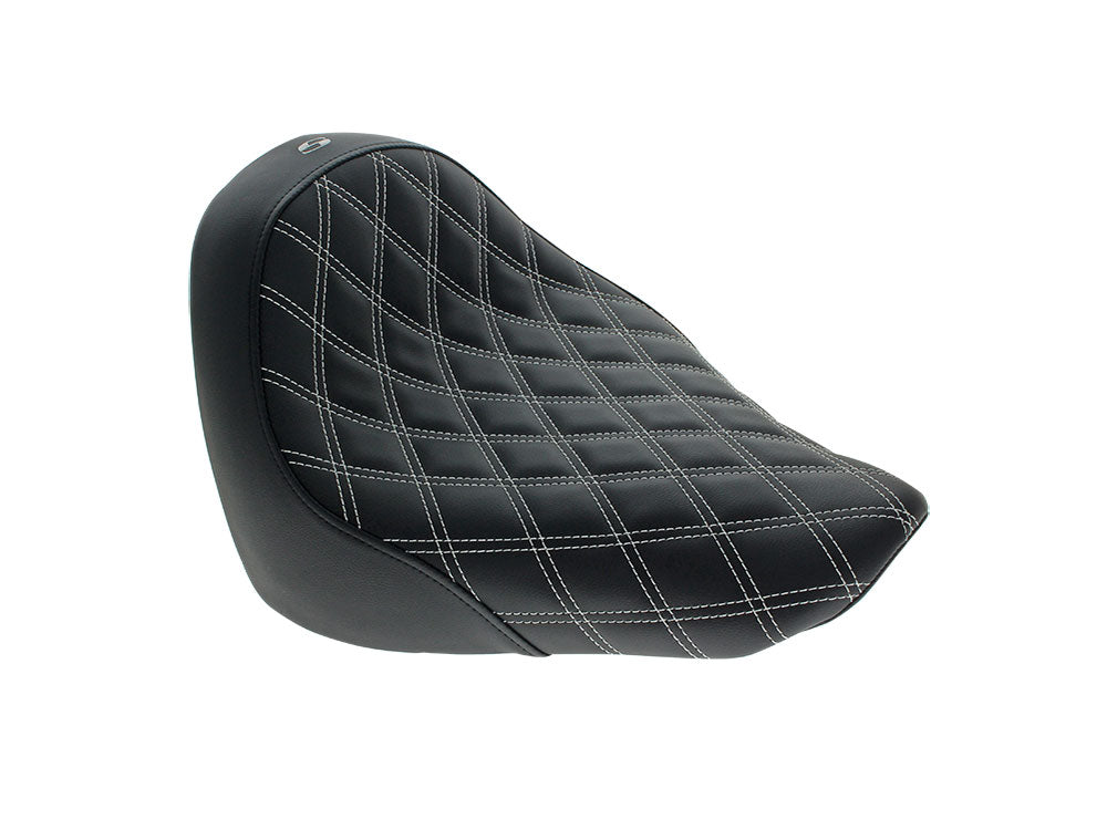 Renegade LS Solo Seat with White Double Diamond Lattice Stitch. Fits Fat Boy 2018up & Breakout 2023up - Saddlemen Seats