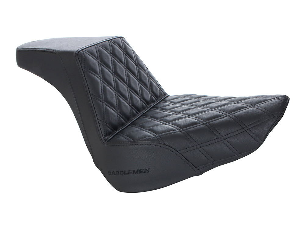 Step-Up Front LS Dual Seat with Black Double Diamond Lattice Stitch. Fits Fat Boy 2018up & Breakout 2023up - Saddlemen Seats